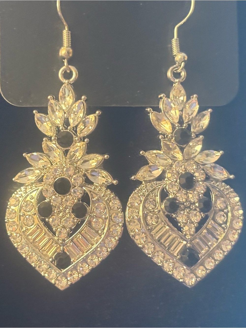 elegant silver-Tone Crystal Drop Earrings - with small black stone